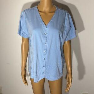 LL Bean Light Blue Short Sleeve Button Sown Top Size 1X